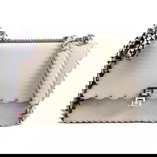 FENDI KAN I HANDBAG SHOULDER BAG AND SCARF: FENDI Kan I Handbag Shoulder Bag and Scarf Brand: FENDI  Type/Style : Handbag  Material: Leather x Silk  Color: Light Gray  Size: W:9.8inx H:7.5inx D:2.8in Handle drop:4.5in Shoulder drop:18.1in  Acce
