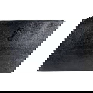 SAINT LAURENT CLUTCH BAG BLACK EMBOSSED LEATHER: SAINT LAURENT Clutch bag black Embossed Leather Brand: SAINT LAURENT  Type/Style : Clutch bag  Material: Embossed Leather  Color: Black  Size: W:11.4inx H:7.9inx D:0.4in  Accessories: None Acce