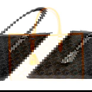 CELINE MINI HORIZONTAL CABAS HANDBAG SHOULDER BAG: CELINE Mini Horizontal Cabas Handbag Shoulder Bag Brand: CELINE  Type/Style : Handbag  Material: PVC x Leather  Color: Brown  Size: W:13.0inx H:9.4inx D:2.8in Handle Length:13.0in Shoulder Length: 47.