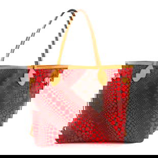 LOUIS VUITTON MONOGRAM WAVE NEVERFULL MM TOTE BAG YAYOI KUSAMA: LOUIS VUITTON Monogram Wave Neverfull MM Tote Bag Yayoi Kusama Brand: LOUIS VUITTON  Type/Style : Tote Bag  Material: Monogram Wave Canvas  Color: Monogram , Rouge  Size: W 12.60 inch, H 11.02 inch, D