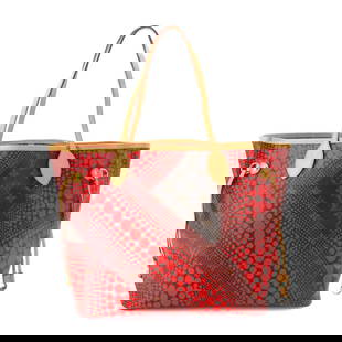 LOUIS VUITTON MONOGRAM WAVE NEVERFULL MM TOTE BAG YAYOI KUSAMA: LOUIS VUITTON Monogram Wave Neverfull MM Tote Bag Yayoi Kusama Brand: LOUIS VUITTON  Type/Style : Tote Bag  Material: Monogram Wave Canvas  Color: Monogram , Rouge  Size: W 12.60 inch, H 11.02 inch, D