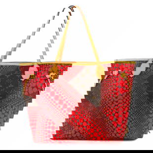 LOUIS VUITTON MONOGRAM WAVE NEVERFULL MM TOTE BAG YAYOI KUSAMA: LOUIS VUITTON Monogram Wave Neverfull MM Tote Bag Yayoi Kusama Brand: LOUIS VUITTON  Type/Style : Tote Bag  Material: Monogram Wave Canvas  Color: Monogram , Rouge  Size: W 12.60 inch, H 11.02 inch, D