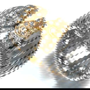 BVLGARI RING PARENTESI TUBOGAS DIAMOND: BVLGARI Ring Parentesi Tubogas Diamond Brand: BVLGARI  Type: Ring  Material: 18K / 750 / Yellow Gold Stainless Steel  Color: None  Size: US 8 - 8.25  Accessories: None Accessories Notice: When