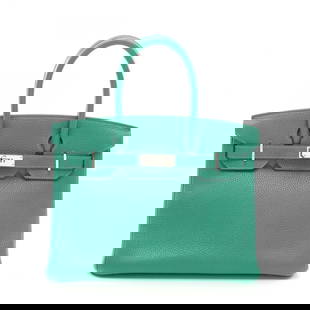 HERMES BIRKIN 30 VERSO HANDBAG CLEMENCE LEATHER: HERMES Birkin 30 Verso Handbag Clemence leather Brand: HERMES  Type: Handbag  Material: leather  Color: Green  Size: H:24cm x W:30cm x D:15cm (H:9.4" x W:11.8" x D:5.9") Handle?33cm(13.0")  Accessorie