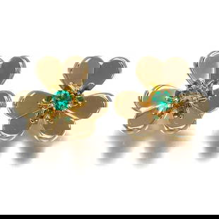 VAN CLEEF & ARPELS EARRINGS EMERALD FRIVOLE MINI: Van Cleef & Arpels Earrings Emerald Frivole Mini Brand: Van Cleef & Arpels Type: Earrings Material: 18K / 750 / Yellow Gold Color: None Size: Design size: 10.0 x 11.0mm Accessories: None A