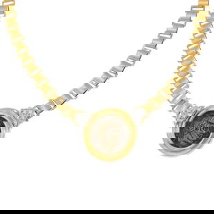 VINTAGE 14K GOLD DIAMOND  COIN PENDANT NECKLACE: Vintage 14k Gold Diamond Old Bronze Coin Pendant Necklace Brand: Unbranded  Type: Necklace  Material: 14k yellow gold, and bronze coin  Color: none  Size: Measurement: 16.5" long x 0.30" wide x 0.10"