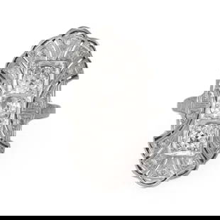 18K WHITE GOLD DIAMOND ART DECO LONG FLORAL RING SIZE 6: 18k White Gold Diamond Art Deco Long Floral Ring Size 6 Brand: Unbranded Type: Ring Material: 18k white gold Color: White Size: 6 US Accessories: None Accessories Notice: When purchasing p