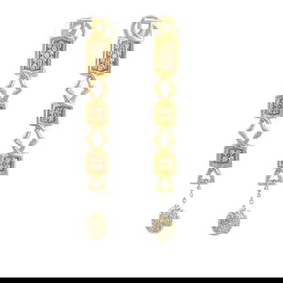 FIBULA DIAMOND GOLD EARRINGS 18K YELLOW LONG DANGLE STYLE: Fibula Diamond Gold Earrings 18k Yellow Long Dangle Style Brand: Fibula  Type: Earrings  Material: 18k yellow gold  Color: Yellow  Size: Measurement: 2.30" long x 7mm wide x 2mm high  Accessories: Non