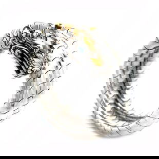 JOHN HARDY NAGA DRAGON BRACELET TRIPLE WRAP SAPPHIRE: John Hardy Naga Dragon Bracelet Triple Wrap Sapphire Brand: John Hardy Type: Bracelet Material: sterling silver and 18k yellow gold Color: Silver and Gold Size: Measurement: adjustable from: 6.5-7