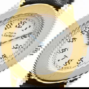 CARTIER Must Dial Quartz Ladies Watch: CARTIER Must Dial Quartz Ladies Watch Brand: CARTIER  Type: Wristwatch  Material: Band Material leather, Case Material SV925  Color: Dial Color beige, Case Color gold, Band Color black  Size: Case siz