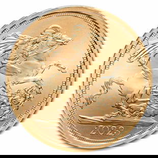 2023 GREAT BRITAIN FROSTED GOLD SOVEREIGN: 2023 Great Britain Frosted Gold Sovereign Brand: British Royal Mint  Brand/Mint: None  Grade: None  Coin: None  Year: 2023  Fineness: 0.9167  Country/Region of Manufacture: United Kingdom <