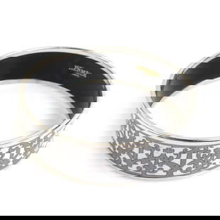 HERMES BANGLE BRACELET ENAMEL METAL SILVER: Hermes bangle bracelet enamel metal silver Brand: Hermes  Type: Bangle  Material: Enamel, Metal  Color: Silver, White  Size: Length 19cm / 7.48'' Width 1.7cm / 0.66''  Accessories: None Accesso
