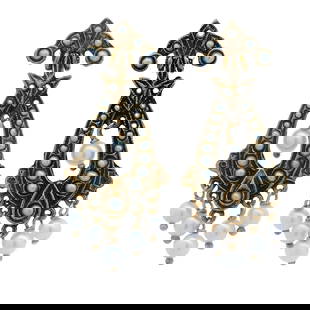 VICTORIAN REVIVAL FRESHWATER SEED PEARL DROP EARRINGS: Victorian Revival Freshwater Seed Pearl Drop Earrings Brand: Unbranded  Type: Earrings  Material: Metal  Color: Yellow  Size: Length x Width - 1.50" x 0.65"  Accessories: None Accessories Notic