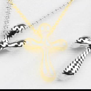 TIFFANY & CO. CROSS ELSA PERETTI K18YG NECKLACE: Tiffany & Co. Cross Elsa Peretti K18YG Necklace Brand: Tiffany & Co. Type: Necklace Material: K18YG (18K yellow gold) Color: None Size: Chain: Approx. 41cm Top: Approx. 1.2cm wide x 1.6cm Accesso