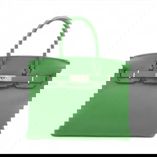 HERMÈS BIRKIN 30 LE TOURNAY TOGO VERT YUCCA SILVER: Hermès Birkin 30 Le Tournay Togo Vert Yucca Silver Brand: Hermès  Type: Hand bag  Material: Togo  Color: Vert Yucca  Size: Height:8.9inch Length:11.8inch Depth:6.1inch Handle height:4.1inch  Accesso