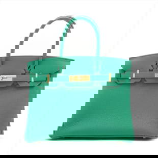 HERMÈS BIRKIN 30 TOGO VERT VERTIGO GOLD METAL FITTINGS: Hermès Birkin 30 Togo Vert vertigo Gold Metal Fittings Brand: Hermès  Type: Hand bag  Material: Togo  Color: Vert vertigo  Size: Height:9.1inch Length:11.6inch Depth:5.9inch Handle height:3.7inch  A