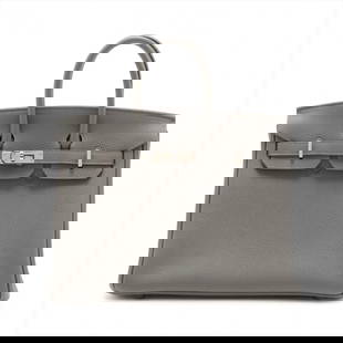 HERMÈS BIRKIN 25 LE TOURNAY TOGO GRIMAYER SILVER METAL FITTINGS: Hermès Birkin 25 Le Tournay Togo Grimayer Silver Metal Fittings Brand: Hermès  Type: Hand bag  Material: Togo  Color: Grimayer  Size: Height:7.7inch Length:10.0inch Depth:5.3inch Handle height:2.6in