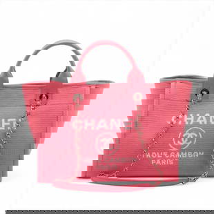 CHANEL DEAUVILLE MM CANVAS X LEATHER 2 WAY TOTE BAG PINK: Chanel Deauville MM canvas x leather 2 Way Tote Bag Pink Brand: Chanel  Type: Tote bag  Material: canvas  Color: Pink  Size: Height:9.1inch Length:12.8inch Depth:7.1inch Handle height:3.9inch Shoulder