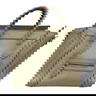 CELINE LUGGAGE NANO SHOPPER - BEIGE DRUMMED CALFSKIN HANDBAG: CELINE Luggage Nano Shopper - Beige Drummed calfskin Handbag Brand: CELINE  Type: Handbag  Material: Drummed calfskin  Color: Beige  Size: Height : 8.07 inch (20.5 cm) Width : 7.87 inch (20 cm) - 11.8