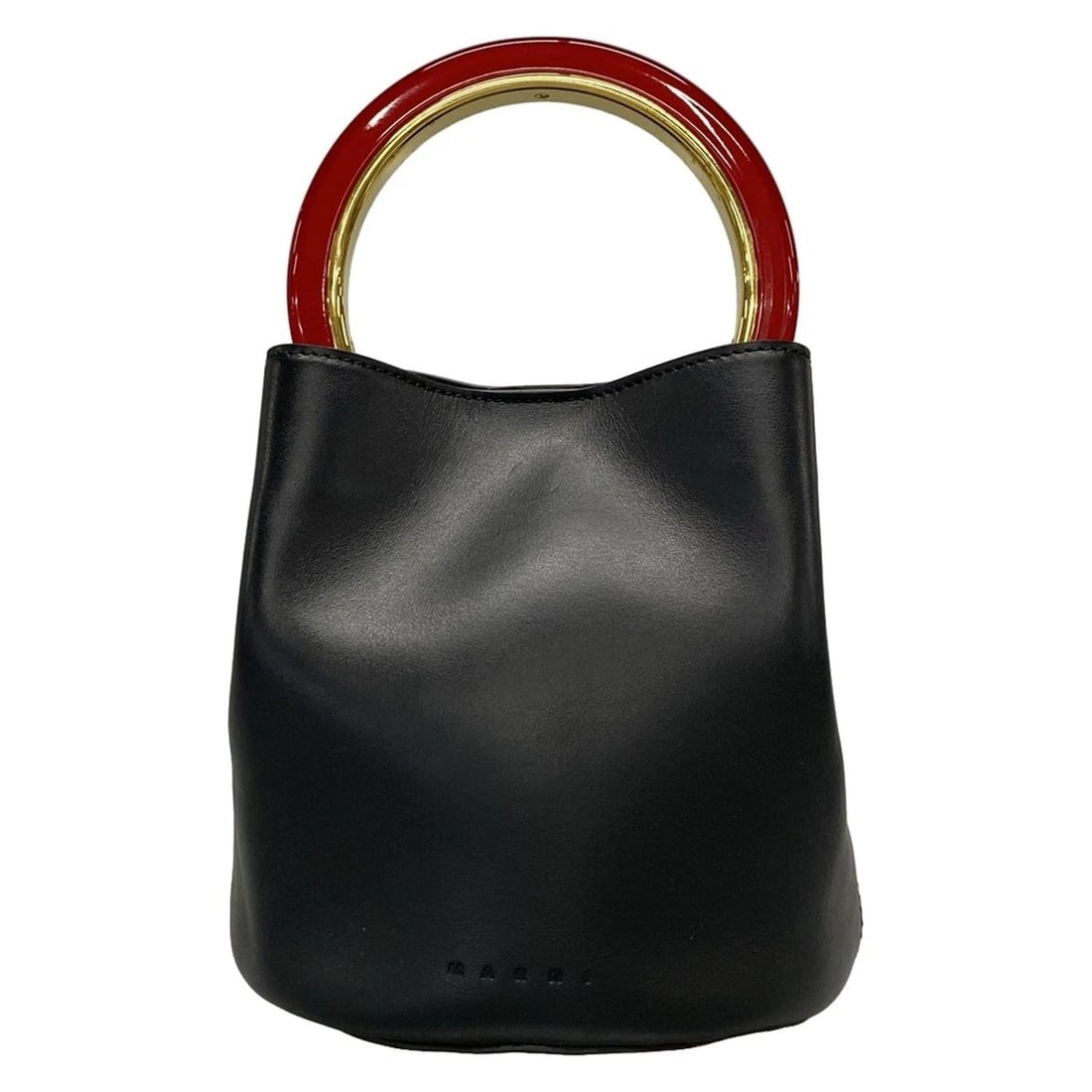 MARNI PANIER - BLACK RED GOLD LEATHER PLASTIC HARDWARE HANDBAG: MARNI Panier - Black Red Gold Leather Plastic Hardware Handbag Brand: MARNI Type: Handbag Material: Leather, Plastic, Hardware Color: Black, Red, Gold Size: Height : 7.28 inch (18.5 cm) Width: 7.2