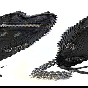BALENCIAGA LE CAGOR BLACK SILVER LEATHER HARDWARE - SHOULDER BAG: BALENCIAGA Le Cagor Black Silver Leather Hardware - Shoulder Bag Brand: BALENCIAGA  Type: Shoulder Bag  Material: Leather, Hardware  Color: Black, Silver  Size: [ Measurements ] Height : 5.31 inch (13
