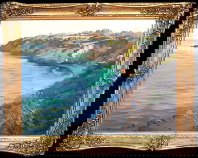 VIEW OF TE KAHA, NEW ZEALAND OIL PAINTING: Year: 20th century Size: 40" x 32" Medium: Oil Description: Ernest Buckmatser's large oil painting from the early 20th century depicting Te Kaha, New Zealand. An outstanding example of the well-known
