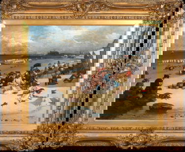VIEW OF FAMILIES AT LITTLEHAMPTON OIL PAINTING: Year: 19th century Size: 44" x 38" Medium: Oil Description: John W. Eyres, oil on panel, large 19th-century view of families at Littlehampton. The paintings by the Royal Academy are of excellent quali