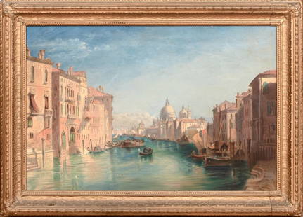 VIEW OF THE GRAND CANAL, VENICE OIL PAINTING: Year: 19th century Size: 28" x 21" Medium: Oil Description: Edward Angelo Goodall's oil painting of the Grand Canal in Venice from the 19th century. It is in excellent quality and condition and is pre