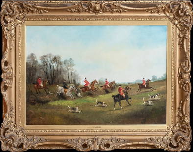 THE MENDIP FOX HUNT OIL PAINTING: Year: 19th century Size: 39" x 29" Medium: Oil Description: John Alfred Wheeler's large oil painting from the 19th century depicting the Mendip Fox Hunt. The Mendip Hunt, which started in the 18th cen