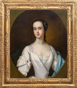PORTRAIT OF ISABELLA BLACKETT, COUNTESS OF BUCHAN OIL PAINTING: Year: 18th century Size: 38" x 33" Medium: Oil Description: Lady Isabella Blackett, Duchess of Buchan, is seen in this large oil painting from the 18th century. This picture of a young woman with stri