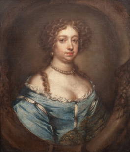 PORTRAIT OF ESSEX FINCH, COUNTESS OF NOTTINGHAM OIL PAINTING: Year: 17th century Size: 38" x 32" Medium: Oil Description: Large oil on canvas portrait of Essex Finch, Countess of Nottingham, painted by an Old Master in the 17th century, from Sir Peter Lely's cir