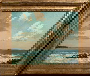 SEASCAPE OIL PAINTING ATTRIBUTED TO WILLIAM PAGE ATKINSON WELLS: Year: 19th century Size: 26" x 22" Medium: Oil Description: William Page Atkinson Wells is attributed with creating this oil painting of an English seascape from the 19th century. Excellent quality an