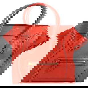 CELINE LUGGAGE MINI SHOPPER HANDBAG RED LEATHER: CELINE Luggage Mini Shopper Handbag Red Leather Brand: CELINE  Type: Handbag  Material: Leather  Color: Red  Size: (Bottom)W:12.0inx H:11.4inx D:6.7in Handle Length:18.9in  Accessories: None Ac