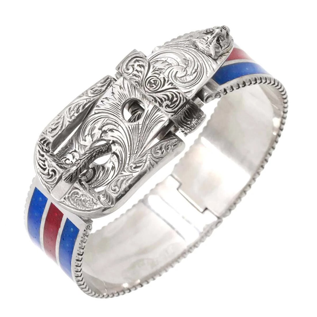 GUCCI VINTAGE ENAMEL BRACELET SV 925 SILVER: GUCCI Vintage Enamel Bracelet SV 925 Silver Brand: GUCCI Type: Bracelet Material: 925 Silver Color: Silver Size: Marked:17 Inner circumference 6.5inch to 6.1inch Width:(max.) 24.7mm Accessories: