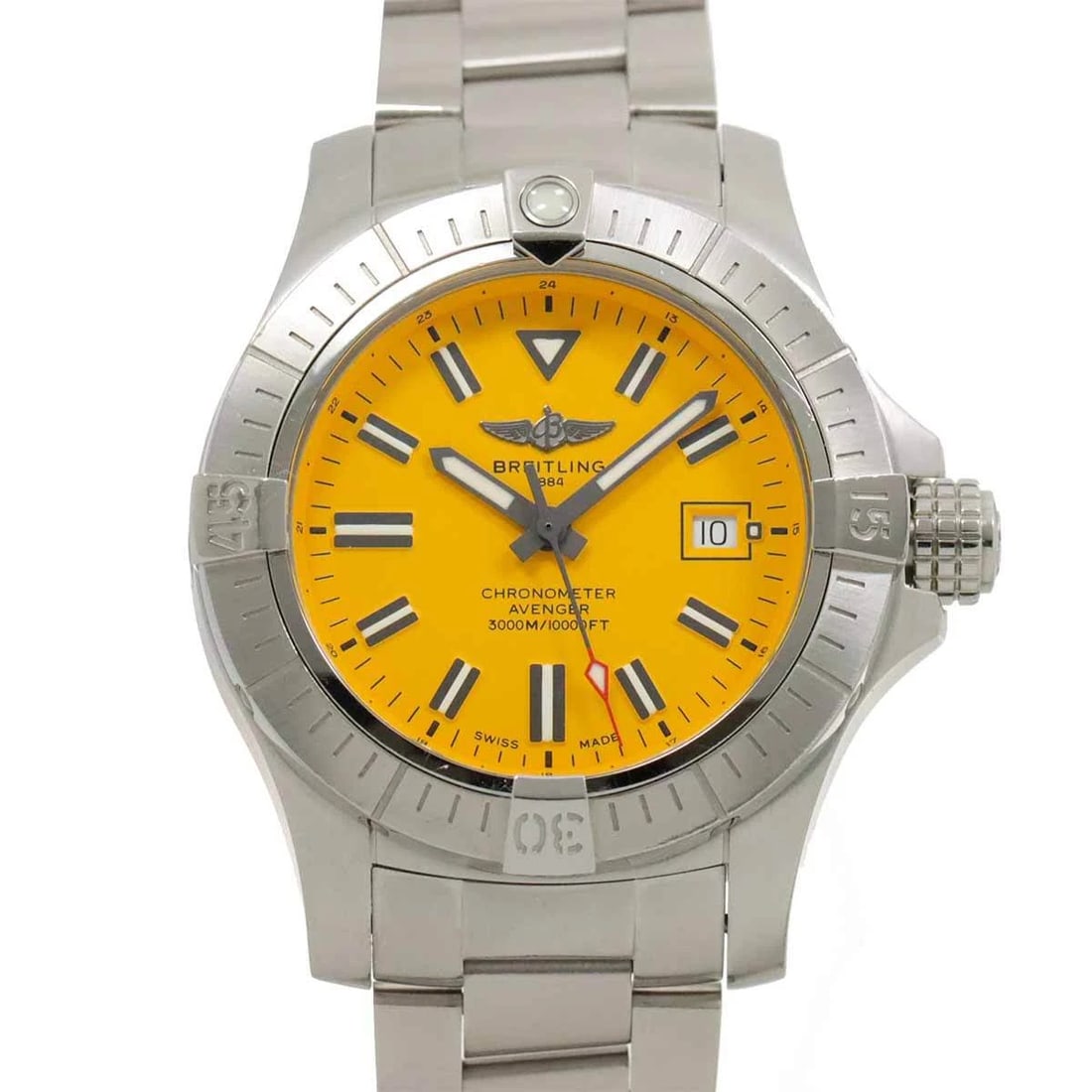 BREITLING AVENGER SEAWOLF YELLOW DIAL MENS WATCH: BREITLING Avenger seawolf Yellow Dial Mens Watch Brand: BREITLING Type: Wristwatch Material: Stainless steel Color: none Size: Case Size Length 55mm(included lag) Width 44mm(not included crown) De