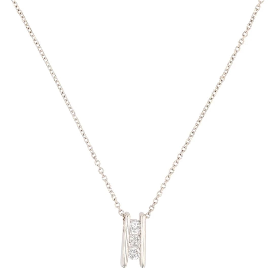DIAMOND THREE-STONE PENDANT NECKLACE 14K WHITE: Diamond Three-Stone Pendant Necklace 14k White Brand: Unbranded Type: Necklace Material: White Gold Color: None Size: Necklace Measurement: 19.25" Length / 1mm Width Accessories: None Acce