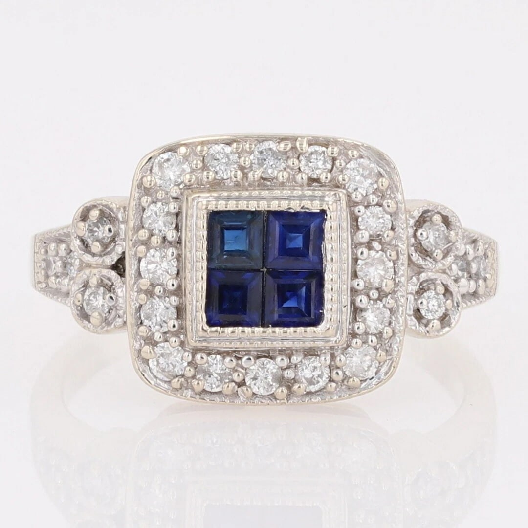 LAB-CREATED SAPPHIRE & DIAMOND CLUSTER HALO RING 14K WHITE: Lab-Created Sapphire & Diamond Cluster Halo Ring 14k White Brand: Unbranded Type: Ring Material: White Gold Color: None Size: 5.5 US Accessories: None Accessories Notice: When purchasing p