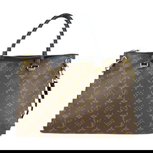 LOUIS VUITTON MONOGRAM PALLAS HANDBAG SHOULDER BAG: LOUIS VUITTON Monogram Pallas Handbag Shoulder Bag Brand: LOUIS VUITTON  Type: Handbag  Material: Monogram Canvas  Color: Brown / Navy  Size: W:11.8inx H:10.2inx D:5.1in Handle Length:14.6in Shoulder