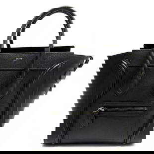 CELINE LUGGAGE MICRO SHOPPER HANDBAG: CELINE Luggage Micro Shopper Handbag Brand: CELINE  Type: Handbag  Material: Leather  Color: Black  Size: W:16.5inx H:11.0inx D:5.1in Handle Length:11.0in  Accessories: None Accessories Notice: