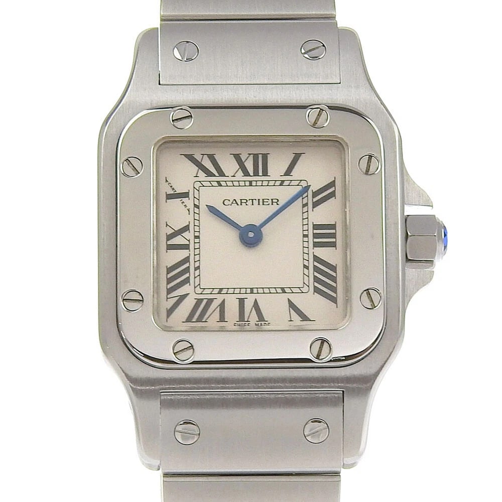 CARTIER SANTOS GALBE SM LADIES WATCH: CARTIER Santos Galbe SM Ladies Watch Brand: CARTIER Type: wristwatch Material: Case: SS Bracelet: SS Color: Color: Case: Silver Bracelet: Silver Dial: White Size: Case width: Approx. 23mm Wrist ci
