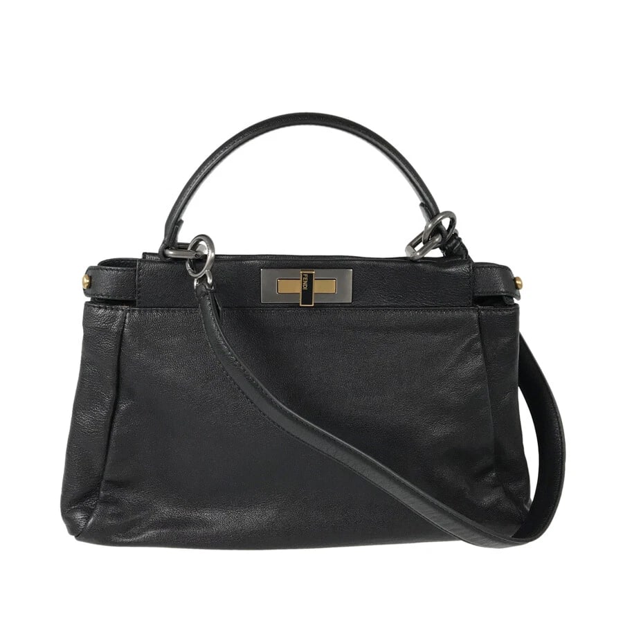 FENDI PEEKABOO HAND BAG: FENDI Peekaboo Hand bag Brand: FENDI Type: Hand bag Material: Leather Color: Black Size: W:13" H:8.7" D:2.8" Handle:11.4" Shoulder strap:25.6" Accessories: None Accessories Notice: When pu