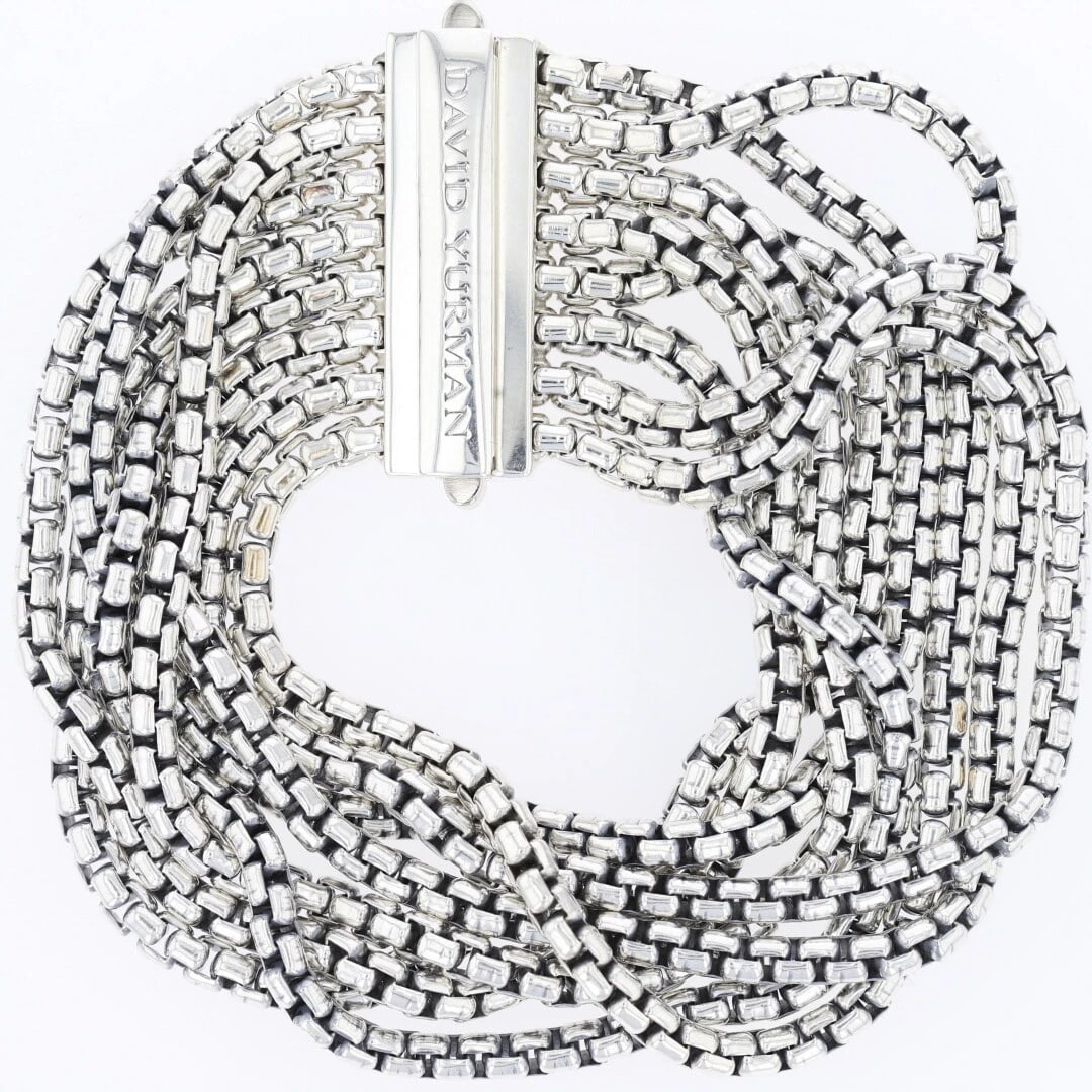 DAVID YURMAN BOX CHAIN EIGHT ROW BRACELET: David Yurman Box Chain Eight Row Bracelet Brand: David Yurman Type: Bracelet Material: Sterling Silver Color: None Size: Bracelet Measurement: 7.5" Length / 27.1mm Width Accessories: None