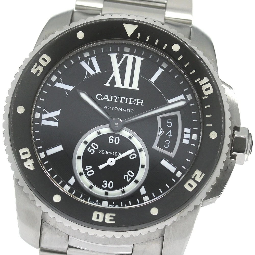 CARTIER Caliber Diver black Dial Watch: CARTIER Caliber Diver black Dial Watch Brand: CARTIER Type: Wristwatch Material: Band Material Stainless Steel, Case Material Stainless Steel Color: Dial Color black, Case Color Silver, Band Color