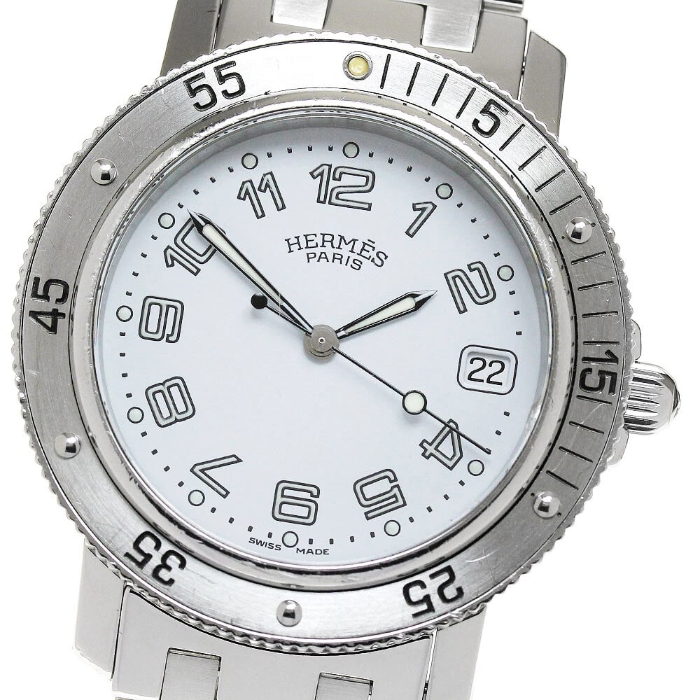 HERMES Clipper diver white Dial Quartz Men's Watch: HERMES Clipper diver white Dial Quartz Men's Watch Brand: HERMES Type: Wristwatch Material: Band Material Stainless Steel, Case Material Stainless Steel Color: Dial Color white, Case Color Silver,