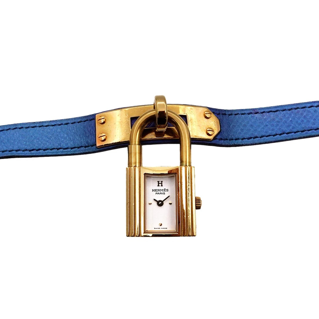 HERMES KELLY WATCH VINTAGE QUARTZ WHITE DIAL WATCH: HERMES Kelly Watch Vintage Quartz White Dial Watch Brand: HERMES Type: Wristwatch Material: Case:Stainless steel/YGP Bracelet:Leather,Stainless steel/YGP Dial Color: White Dial Size: Case Size Len