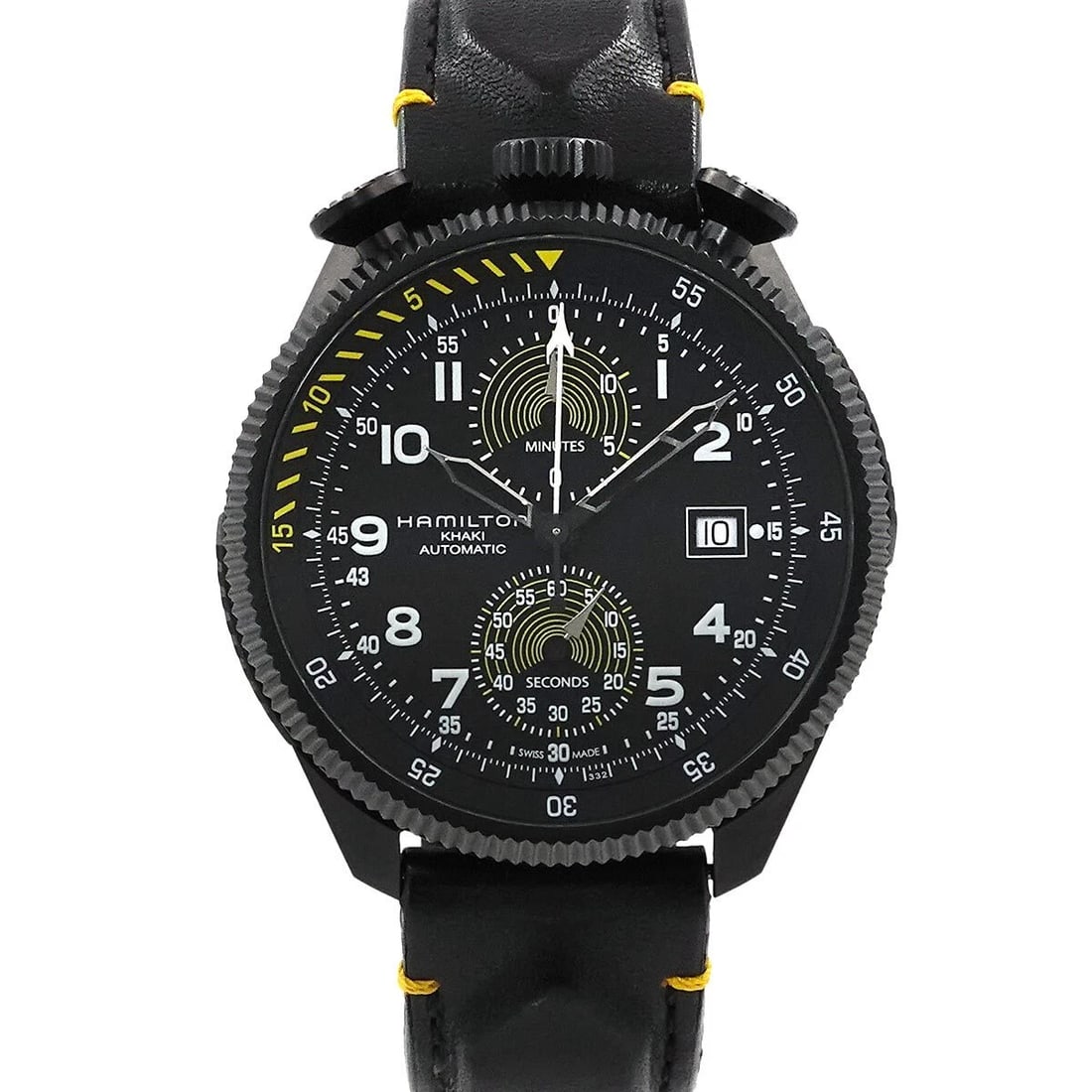 HAMILTON KHAKI AVIATION TAKEOFF CHRONOGRAPH LIMITED AUTOMATIC: HAMILTON Khaki Aviation Takeoff Chronograph Limited Automatic Brand: HAMILTON Type: Wristwatch Material: Case:Stainless steel,PVD Bracelet:Leather Dial Color: None Size: Case Size Length 50mm(incl