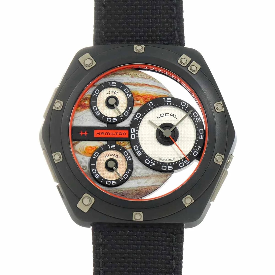 HAMILTON AMERICAN CLASSIC WATCH: HAMILTON American Classic Watch Brand: HAMILTON Type: Wristwatch Material: Case:TitaniumBracelet:Canvas,Leather Dial Color: None Size: Case Size Length 48mm(included lag) Width 52mm(not included c