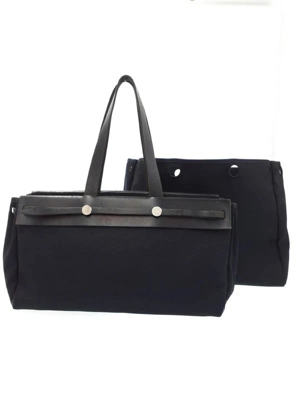 HERMES EVELYNE BAG CABAS MM TOTE BAG: Hermes Evelyne Bag Cabas MM Tote Bag Brand: Hermes Type: Tote Bag Material: Toile Officier x Leather Color: Black Size: W:41cm H:22cm D:16cm Handle:50cm Accessories: None Accessories Notic
