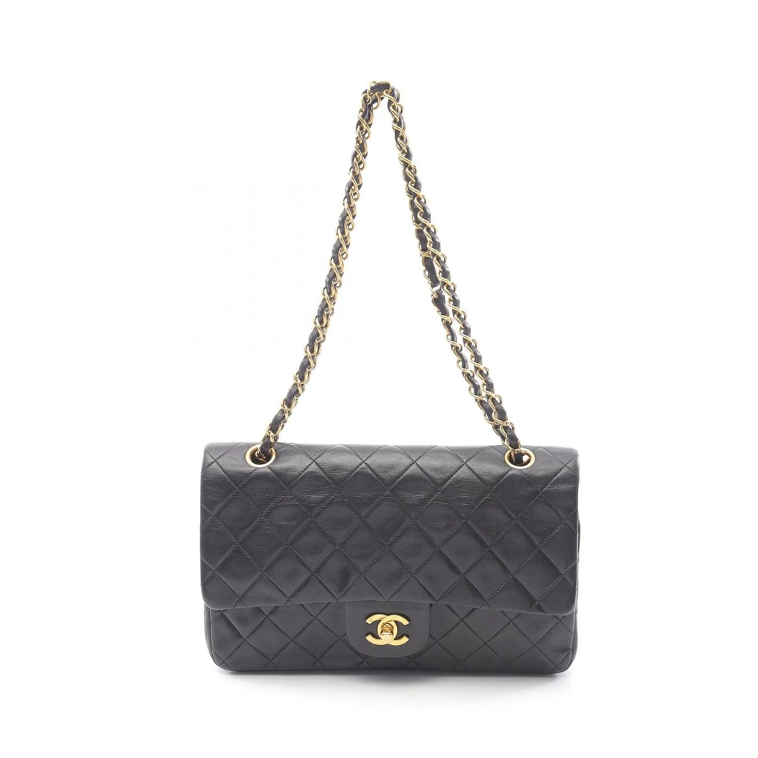 CHANEL MATELASSE W FLAP SHOULDER BAG: CHANEL Matelasse W flap Shoulder Bag Brand: CHANEL Type: Shoulder Bag Material: Lambskin (sheep leather) Color: Black Size: H:16cm x W:25cm x D:6.5cm Accessories: None Accessories Notice: