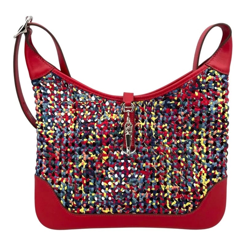 HERMES TRIM SILKY SWIFT SHOULDER BAG: HERMES Trim Silky Swift Shoulder Bag Brand: HERMES Type: Handbag Material: Swift Color: Exterior Color Red/Multi Silver hardware Size: W: 28cm H: 23cm D: 1cm Shoulder: 106cm Accessories: None